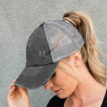 Casquette de baseball en coton uni respirant en maille croisée Hallow Out