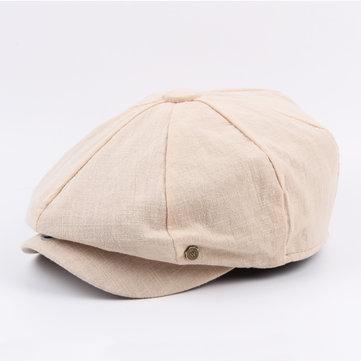 Chapeau Unisexe Coton À Britannique Béret Décontracté Vintage Solide Style Peintre Avec Visière Devant