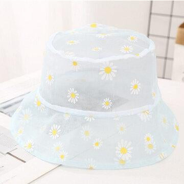 Net Yarn Fisherman Hat Small Fresh Respirant Thin Small Daisy Flower Outdoor Sunscreen Hat