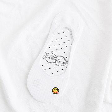Chaussettes invisibles respirantes brodées à visage souriant en coton