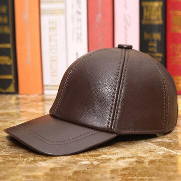 Casquette de baseball ajustable en cuir véritable vintage