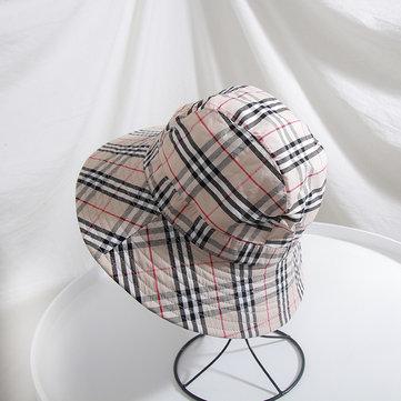 Plaid Fisherman Hat Ins Mode Couple Simple Casquettes Seau