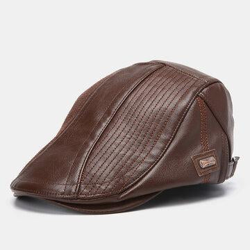 Chapeau de béret en cuir Casquette gavroche décontractée Chapeaux chauds Casquettes plates