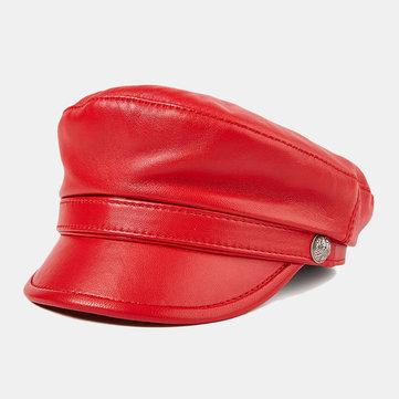 Chapeau de béret en cuir bleu marine avec capuchon militaire