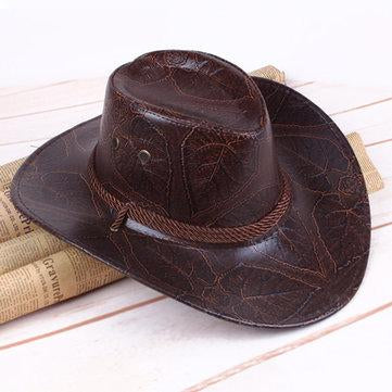 Chapeau Cowboy Knight en cuir Chapeau à large bord extérieur - Rouge