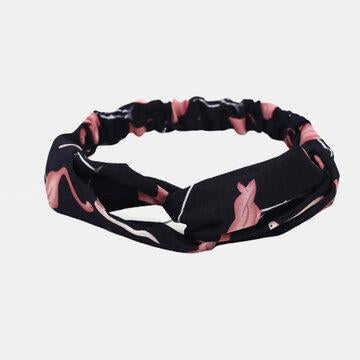 Imprimer cheveux élastiques Bande mousseline de soie soie bandeau croix bandeau accessoires de cheveux en plein air