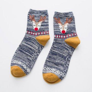 Chaussettes Respirantes en Coton à Imprimé Cartoon Mignon Socquettes Vintage Rayées Mi-hautes