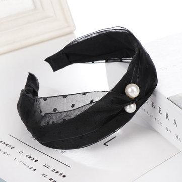 New Wave Point Bandeau Mesh Tiara Haut de gamme Boutique Perle Bandeau Simple Cross-Bimmed Cross Hair
