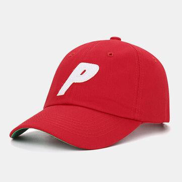 Casquette de baseball de couleur unie en coton unisexe avec lettre P rouge