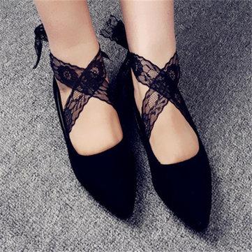 Women ladies summer vintage ballet style lace high heel boat socks invisible stockings short stockings