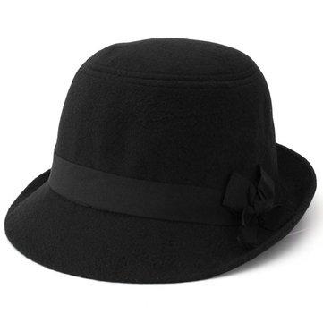 Chapeau élégant en laine artificielle FedoraTrilby Cloche Chapeau Bowknot en feutre floppy