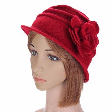 Chapeau de seau en feutre de laine fleur dames