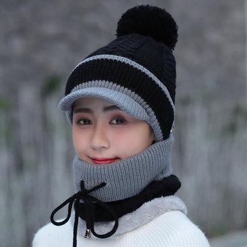 Bonnet et écharpe en laine Beanie Warm Winter Pom Wooly Cap