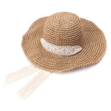 Chapeau de paille fait à la main cravate de dentelle