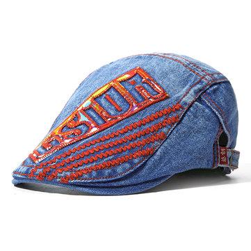 Chapeau de style britannique lavé en denim Beret Cap Travel