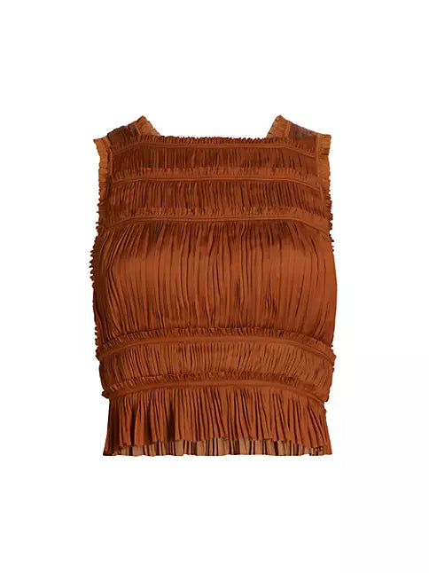 Ziva Plissé Satin Sleeveless Top