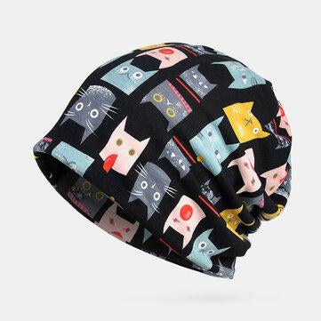 Ethnic cotton hat with vintage cat pattern