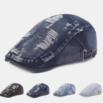 Men's washed beret cotton retro single cap