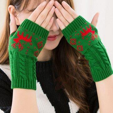 Tricoter la moitié des doigts en tapant des gants chauds de Noël pour le wapiti femelle