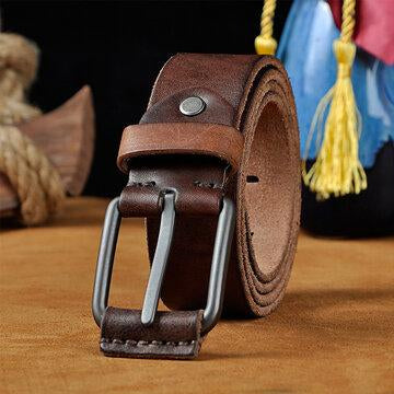 Genuine Leather Mens Belt Casual Frosted Waistband Belt Strap Pin Brooch Retro Belt