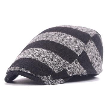 Béret unisexe tricoté ajustable à rayures newsboy chapeau cabbie