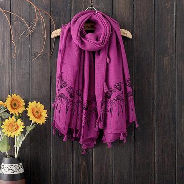 Écharpe longue chaude en plein air à motif floral de couleur unie multi-usages avec gland