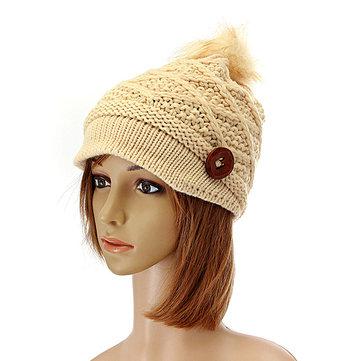 Bonnet de béret tricoté au crochet avec bouton de laine Bonnet de ski Baggy Beanie Ball