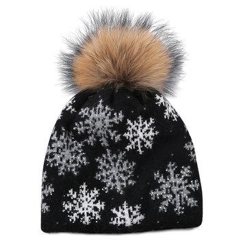 Raccoon Mint Pompoms Knit Hat for Women