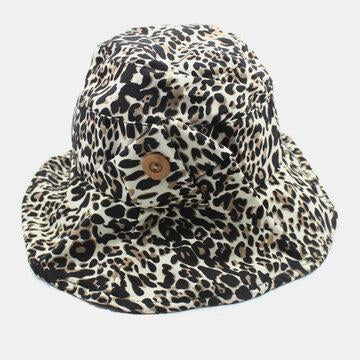 Motif léopard Mode Bouton Chapeau de plage Chapeau seau Chapeau de pêcheur
