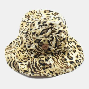 Motif léopard Mode Bouton Chapeau de plage Chapeau seau Chapeau de pêcheur