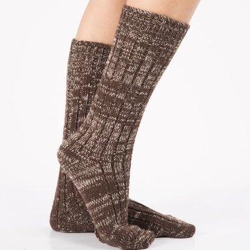 Chaussettes de Noël en laine épaisse tricotées chaussettes moyennes de couleur chaude
