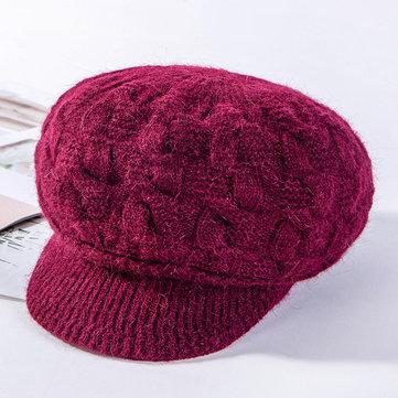 Nouveau modèle de chanvre dames chapeau de fourrure de lapin épaississement Plus velours extérieur chaud bonnet tricoté