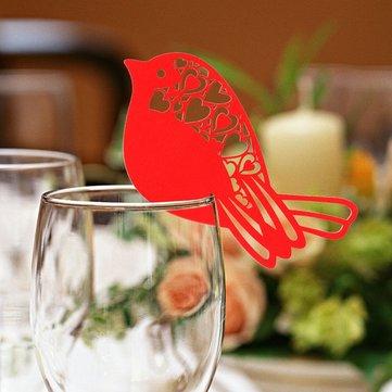 50pcs robin bird wedding name square cards wine glass laser cut pearl card party props