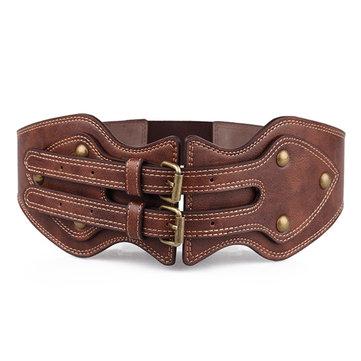 Woman Elastic PU Leather Belt with Pin Buckle in Brown Color