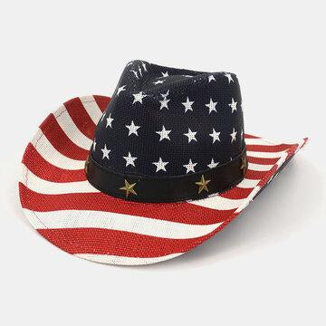 Drapeau américain rétro Western Cowboy Hat Summer Prairie chapeau de paille