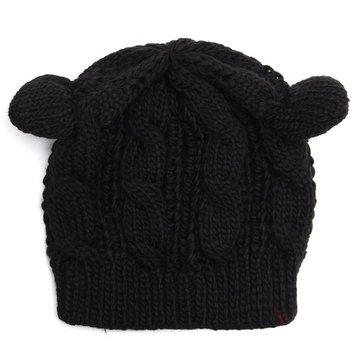 Chapeau de bonnet mignon oreille chat diable crochet crochet tricoté tresse hiver chaud bonnet