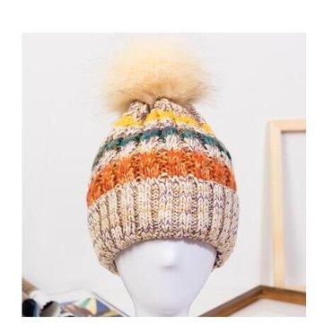 Bonnets en tricot de laine chapeau boule bande de couleur couleur mélangée chapeau chaud
