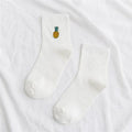 Chaussettes à rayures à chaussettes mi-longues avec broderie de fruits