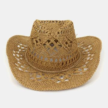 Crème solaire Chapeau de soleil Western Cowboy Chapeau de paille Chapeau de couple tissé à la main