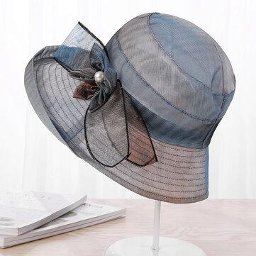 Mesh Foldable Wide Brim Hat Anti-UV Cap For Lady Flower Beach Sun Hat For Women Elegant Summer Hats