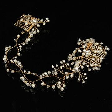 Bride Luxury Crystal Pearl Pearl Hair Chian Bridal Comb Tiara Hair Accessories Headband