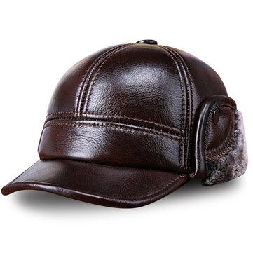 Chapeau de doublure cache-oreilles en cuir véritable de peau de vache d'hiver