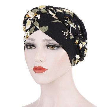 Bonnet imprimé en soie, chapeau de foulard musulman en tissu à fleurs