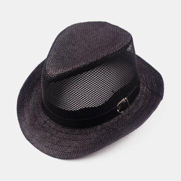 Chapeau de soleil respirant Paille Jazz Top Hat Mesh Hollow Hat