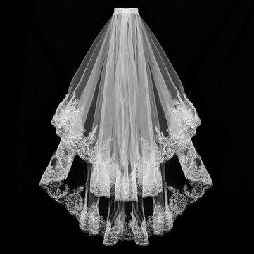 2 couches mariée dentelle paillettes bord décoratif mariée mariage coude voile avec peigne