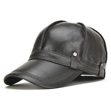 Casquette de base-ball en cuir véritable de vache avec rabats d'oreilles