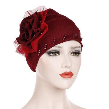 Bonnet musulman en mousseline de soie en maille de foulard de fleurs monochrome