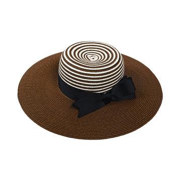 LYZA Women Travel Wide Brim Sun Straw Hat Outdoor Casual Beach Bow Tie