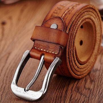 Men's Genuine Leather Belt Relaxed Belt Waist Strap Smooth Pin Retro Belt