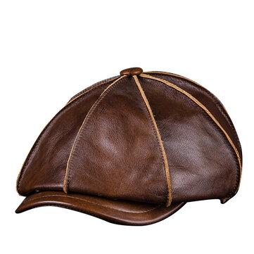 Chapeau Béret Octogonal Casual Vintage En Cuir Style Coursier Pour Golf Et Conduite